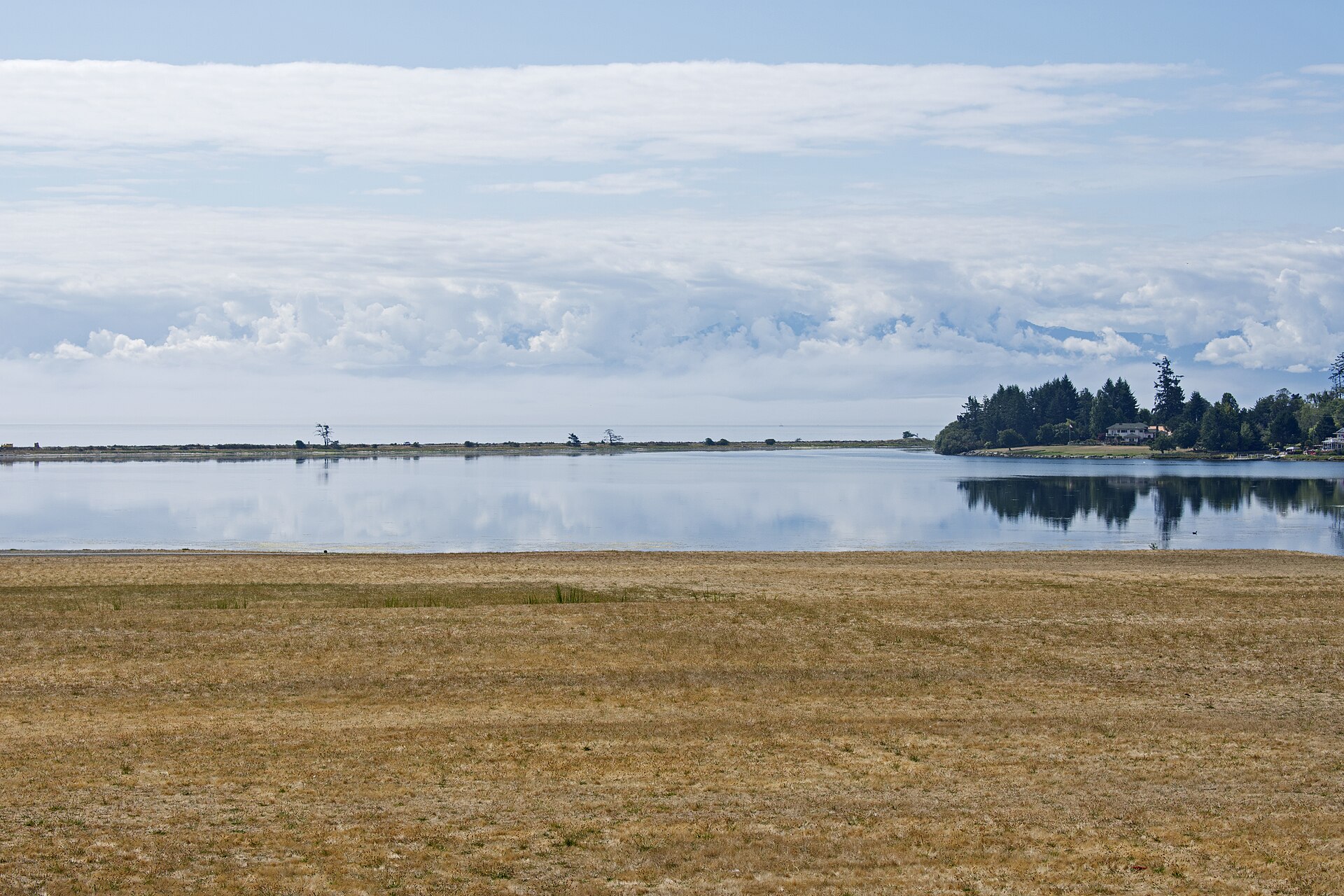 Esquimalt Lagoon from the Hatley Castle parking lot; Olympic Peninsula at the background